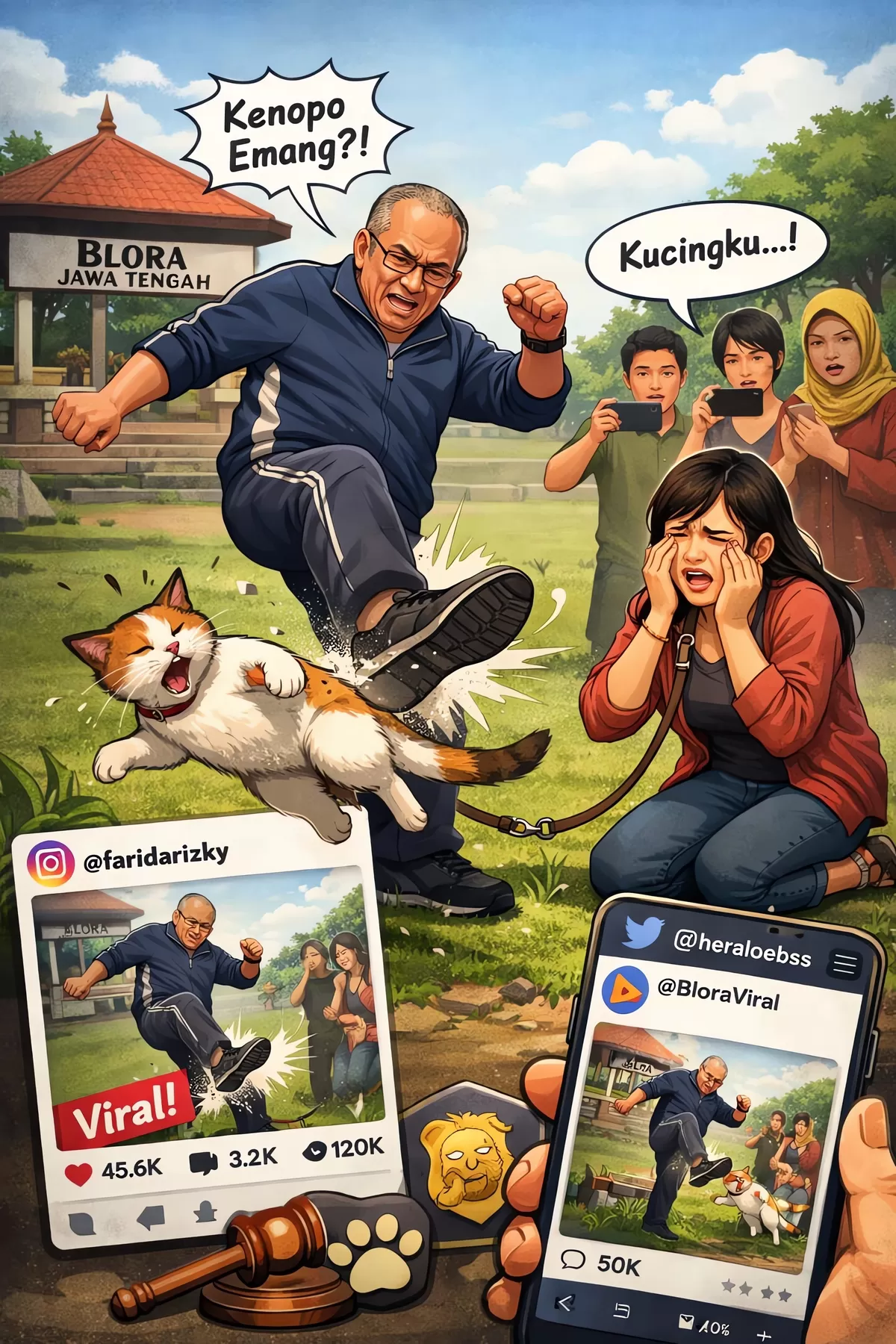 Ilustrasi kucing ditendang pria arogan hingga tewas di Blora (Istimewa form AI)
