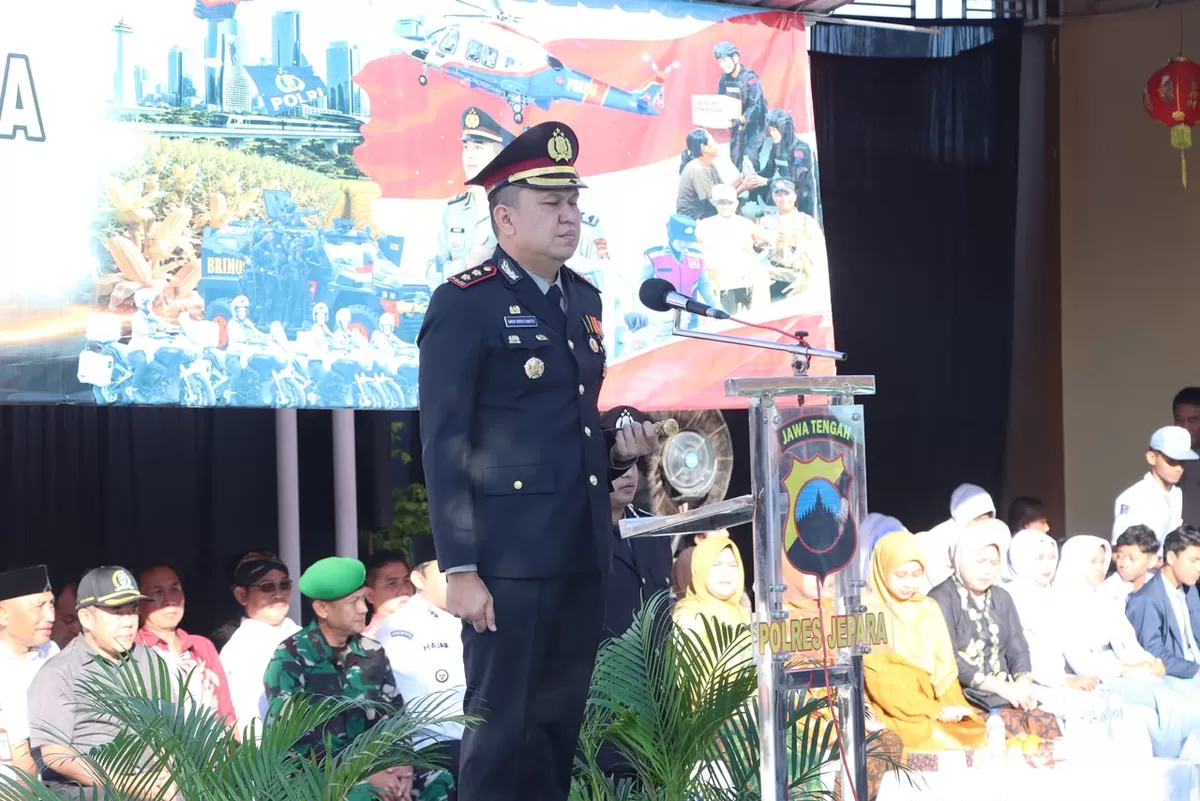 Kapolres Jepara, AKBP Hadi Kristanto saat sambutan di Mapolsek Welahan, Jepara, belum lama ini  (Istimewa for Pantura Network)