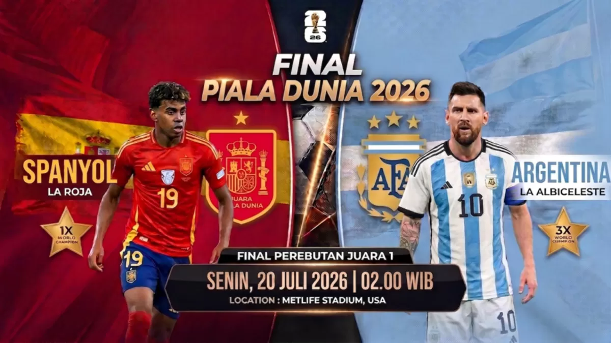 Cara nonton final Piala Dunia 2026 Spanyol vs Argentina di TVRI, MAXStream, dan Folaplay lengkap dengan jadwal kick-off.