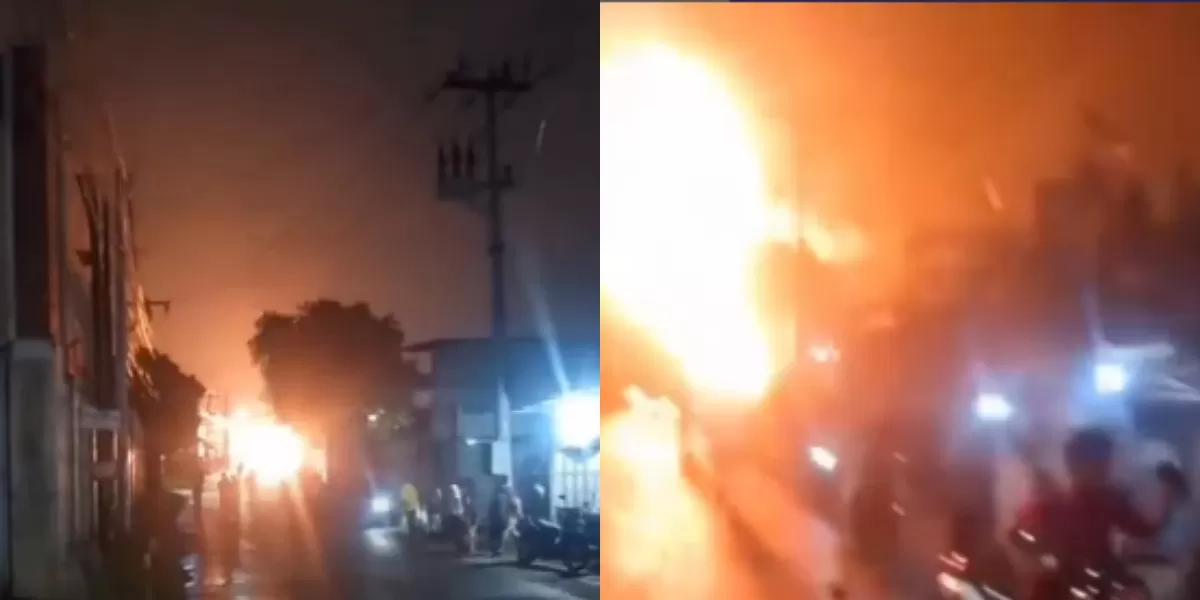 Menyoroti insiden kebakaran di kawasan SPBE Cimuning, Bekasi, pada Rabu, 1 April 2026 malam. (Instagram.com/@fakta.indo)