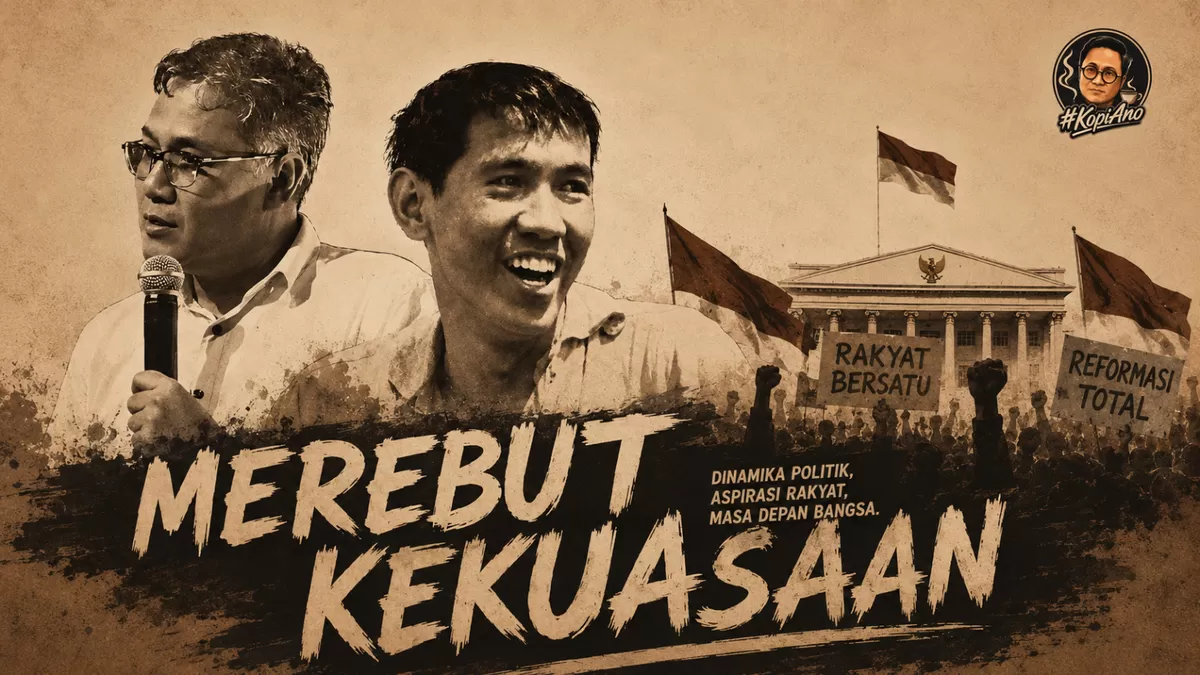 Ilustrasi dinamika perebutan pengaruh dan kekuasaan dalam panggung politik Indonesia yang melibatkan berbagai aktor serta aspirasi masyarakat.