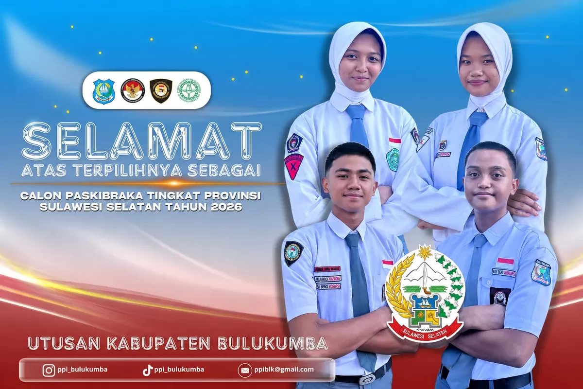 Empat siswa asal Kabupaten Bulukumba berhasil lolos sebagai Calon Pasukan Pengibar Bendera Pusaka (Paskibraka) Tingkat Provinsi Sulawesi Selatan Tahun 2026