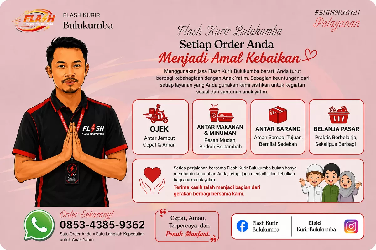 Flash Kurir Bulukumba menghadirkan layanan transportasi dan pengiriman berbasis lokal dengan mengusung program sosial bertajuk 