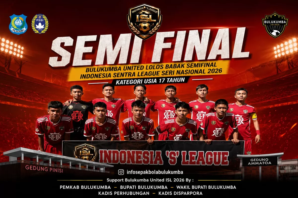 Bulukumba United memastikan diri lolos ke babak semifinal Indonesia Sentra League (ISL) Seri Nasional 2026 setelah finis sebagai runner-up Grup A