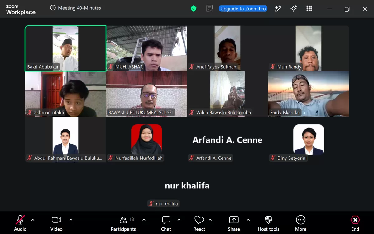 Tangkapan Layar pelaksanaan program Jumat Sehati dan Jumpa Berlian Bawaslu Bulukumba yang dilaksanakan secara daring melalui Zoom Meeting pada Jumat (3/7/2026).