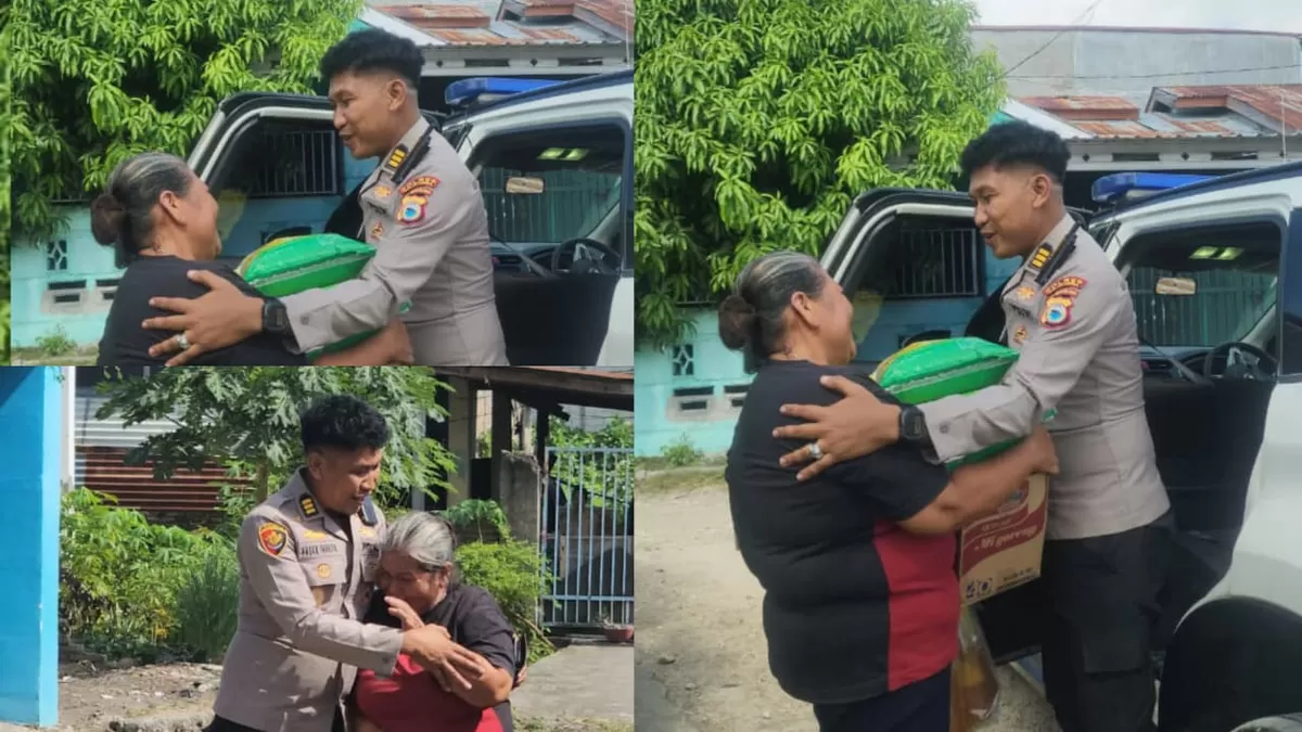 Kabag Log Polres Bulukumba, AKP Hasan Fadhlyh, S.H. saat mengunjungi kediaman Ibu Rembong, cleaning service di Polres Bulukumba, untuk menyerahkan bantuan paket sembako, Rabu (15/7/2026).