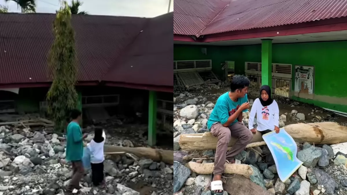 Bocah di Sumatera Barat berharap bantuan untuk sekolahnya usai bangunan rusak diterjang banjir bandang (Instagram/ajo_wayoik)