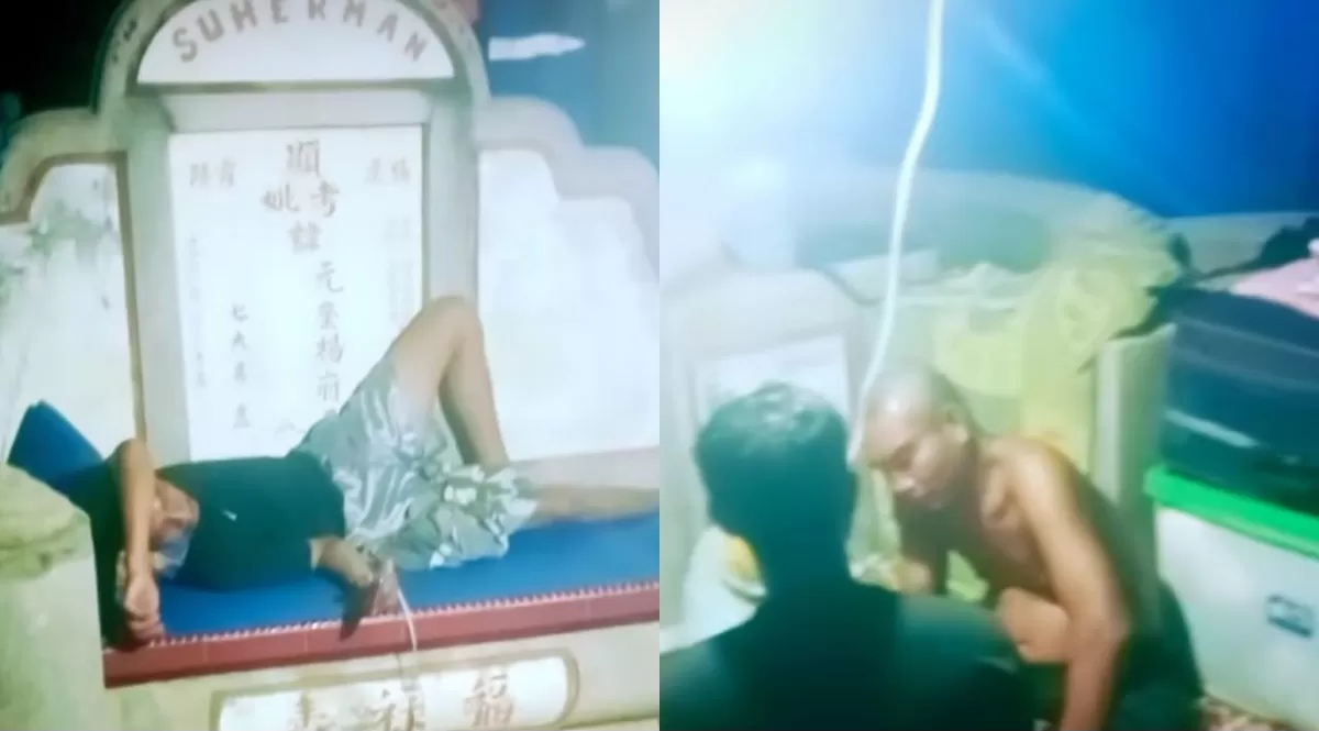 Warga di Aceh Tamiang harus bertahan dengan tinggal di kompleks kuburan Tionghoa pascabanjir (TikTok/bang_cigen)