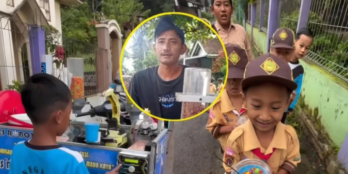 Menyoroti aksi pedagang asal Temanggung, Jawa Tengah yang viral di media sosial usai bikin takjub anak-anak yang membeli minuman jualannya (Instagram.com/@ussfeeds)