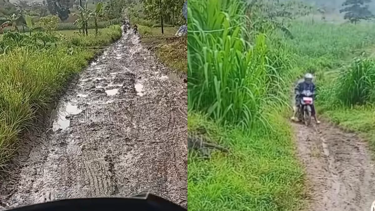 Viral video seorang guru di Grobogan, mengeluhkan akses jalan yang sulit untuk sampai ke sekolah (TikTok/bu_guru_nieng_kls4)
