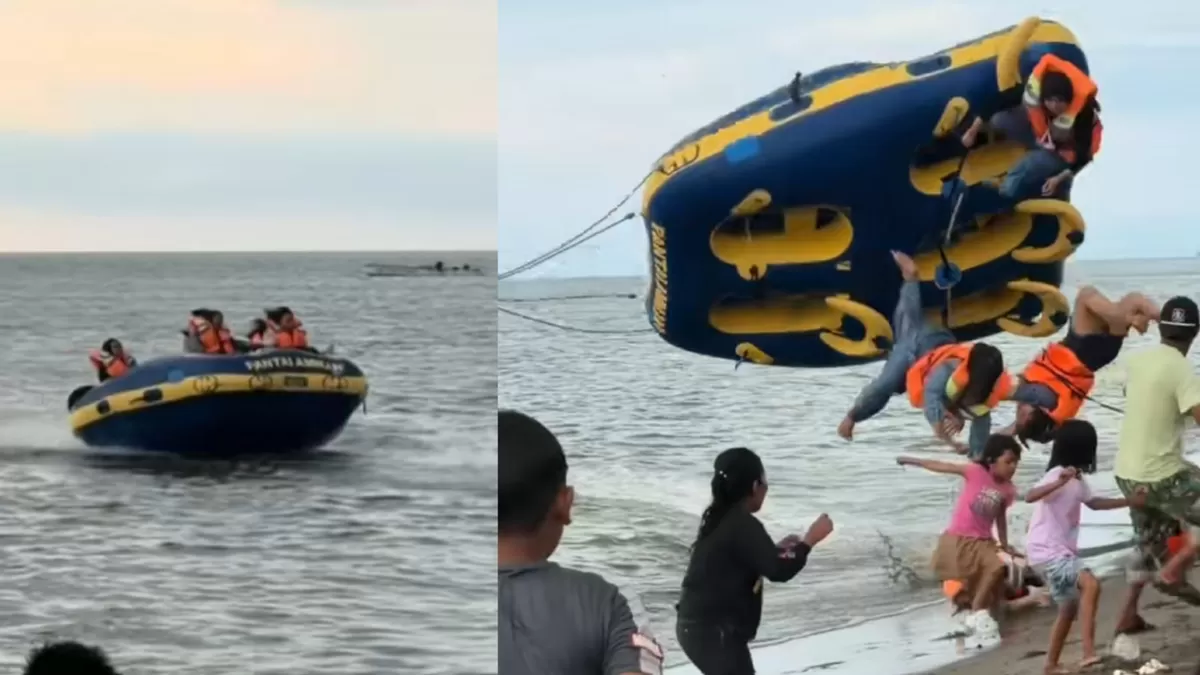 Insiden wahana air donat boat di Pantai Ammani, Pinrang, Sulawesi Selatan (TikTok/esztycomell)
