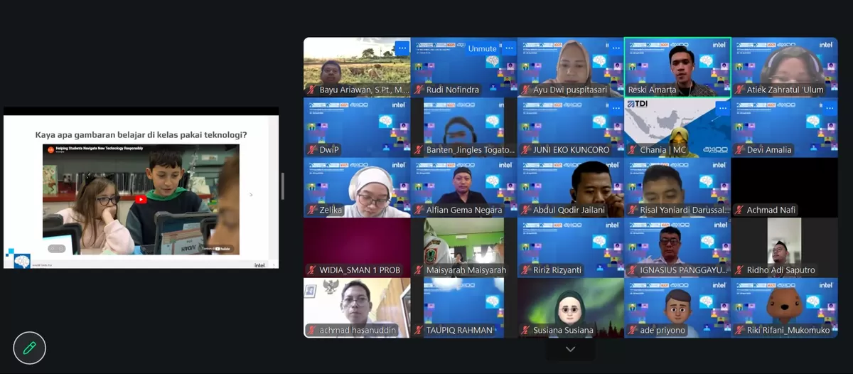 Pelatihan daring bagi 158 guru vokasi dari seluruh Indonesia yang digelar ICCN, Intel Indonesia, IGVI, dan Axioo Class Program untuk meningkatkan pemanfaatan AI, coding, dan robotika dalam pembelajaran, Rabu, 22 April 2026 (Dok. ICCN)