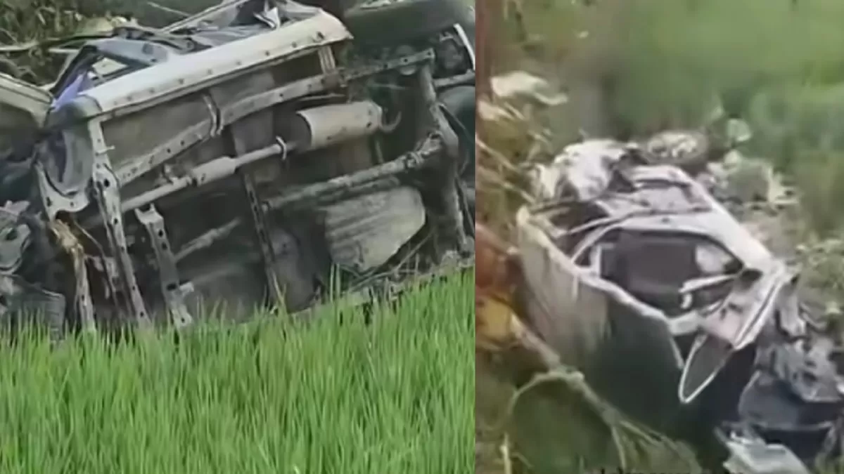 Kendaraan rombongan jemaah calon haji tertemper KA Argo Bromo Anggrek di Grobogan, Jawa Tengah (Instagram/infopulokulon.id)