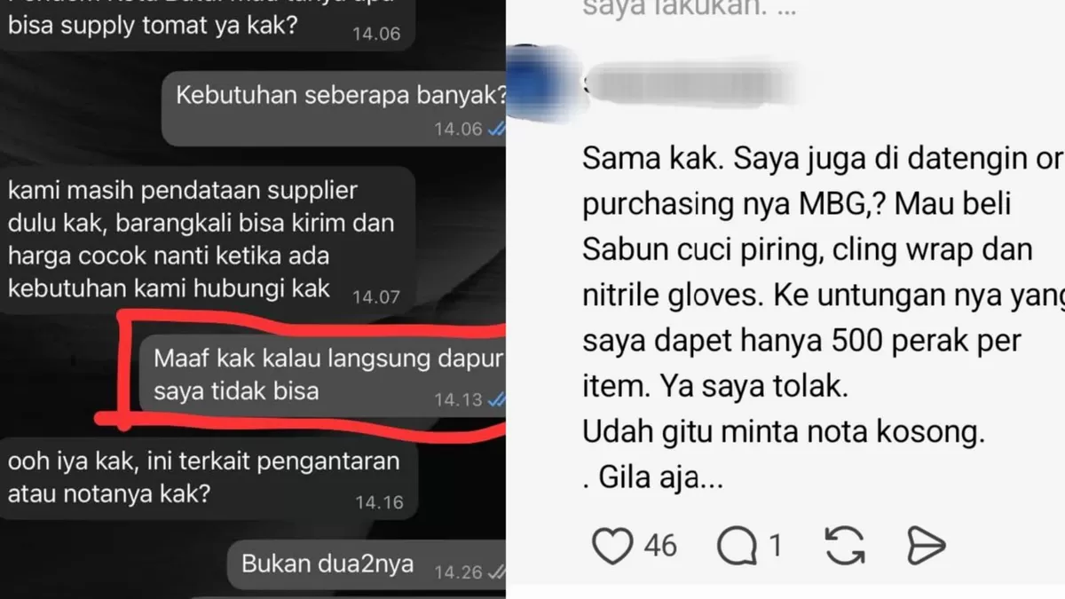 Ramai curhatan supplier yang menolak menyuplai MBG karena permintaan SPPG menurunkan harga (Threads/itsme_ndhenk - suburbdweller)