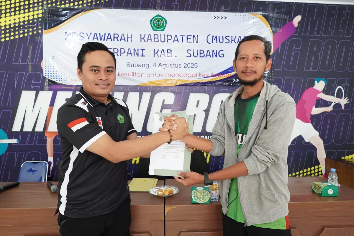 Galih Andika (kiri) terpilih secara aklamasi sebagai Ketua PERPANI Kabupaten Subang periode 2026&ndash;2030 dalam Musyawarah Kabupaten (Muskab) yang digelar di Sekretariat KONI Subang, Selasa 4 Agustus 2026