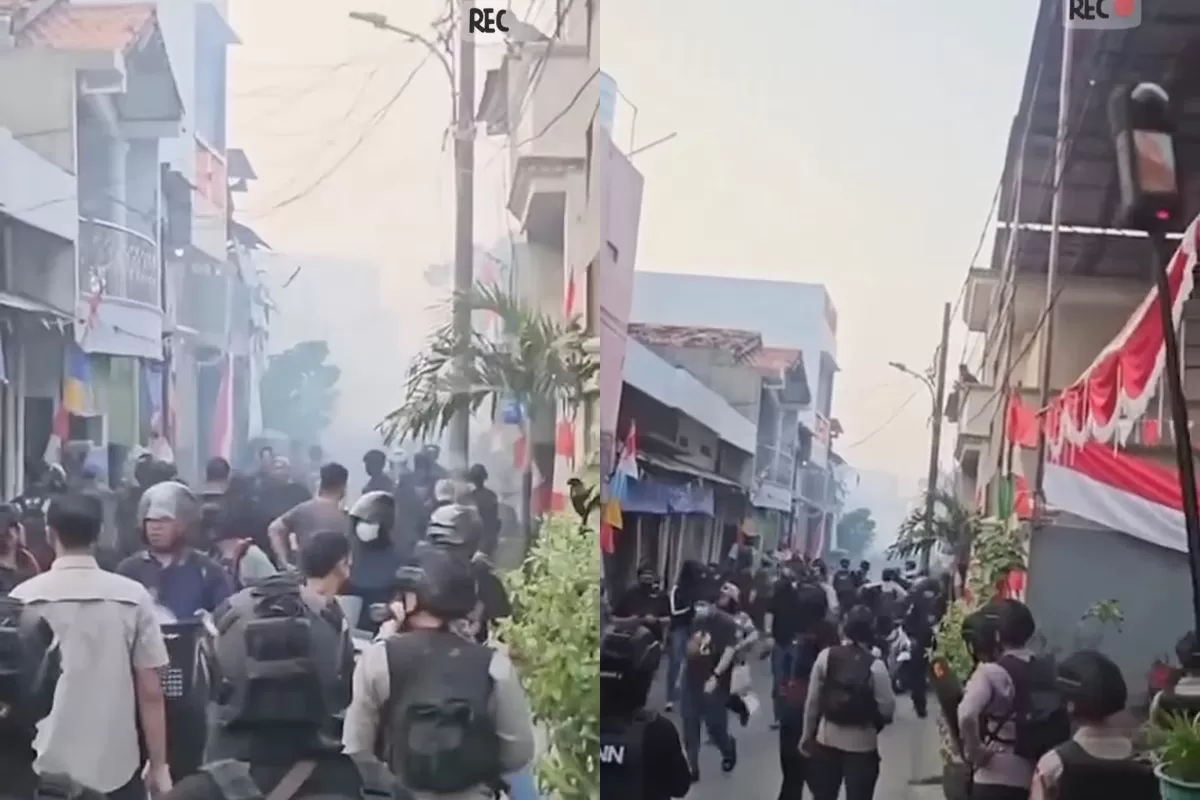 Penyerangan oleh loyalis MR menggunakan mercon, saat petugas melakukan penggerebekan di Kampung Bahari (Threads.com/@unit_lingkar_swargantara)