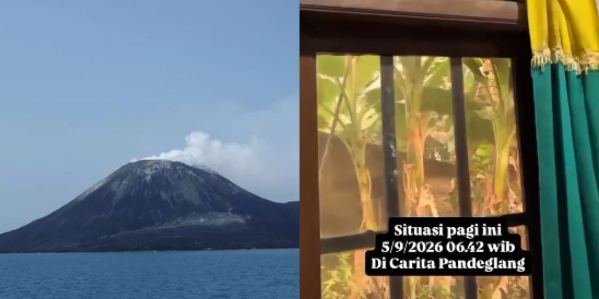 Menyoroti erupsi Gunung Anak Krakatau pada kawasan Selat Sunda pada Sabtu, 5 September 2026. Berikut situasi terkini di lokasi (Instagram.com/@halokrw - @bantenraya)