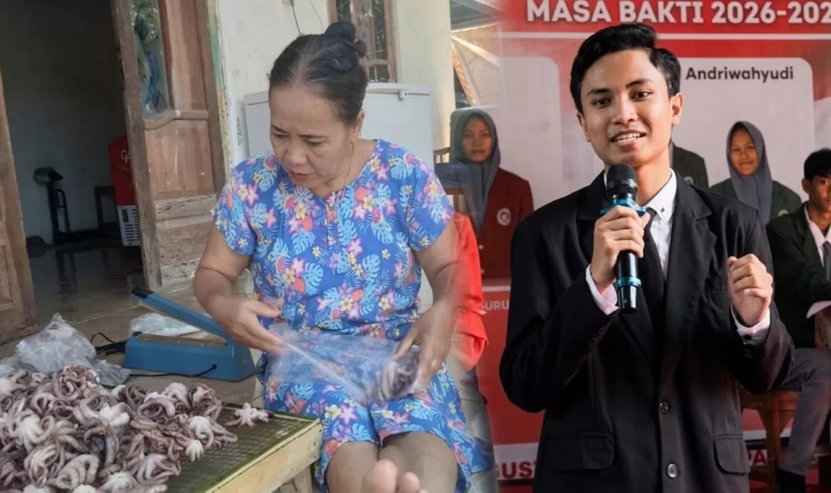 Nuriyati (kiri), ibu Shovi Akbar Maulana yang bekerja serabutan, dan Shovi Akbar (kanan), siswa MAN 1 Pasuruan yang lolos Parlemen Remaja DPR RI
