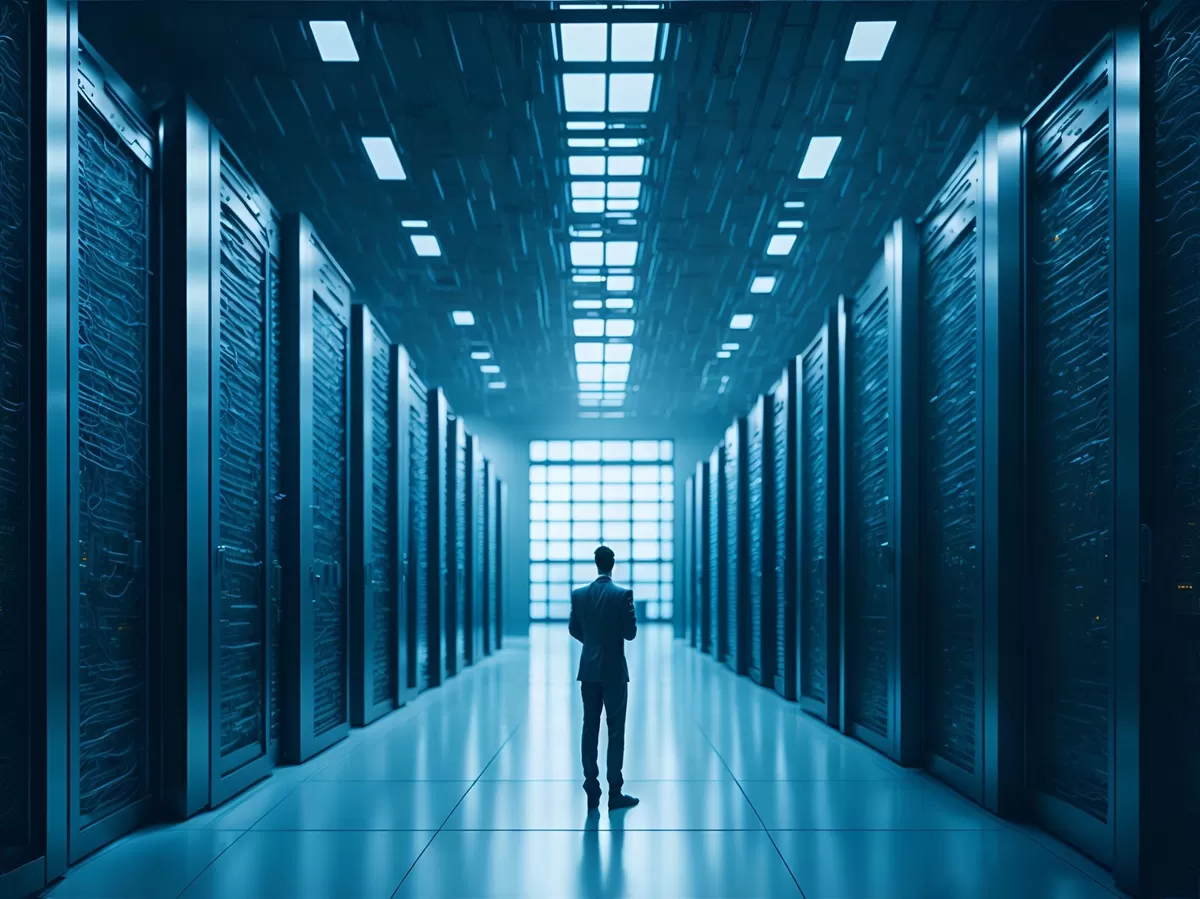 Ilustrasi pusat data atau data center - keandalan pasokan listrik, keterisian kapasitas, dan kontribusi laba menjadi faktor penting dalam menilai prospek emiten di sektor ini (Ilustrasi AI: TheDigitalArtist/Pixabay)