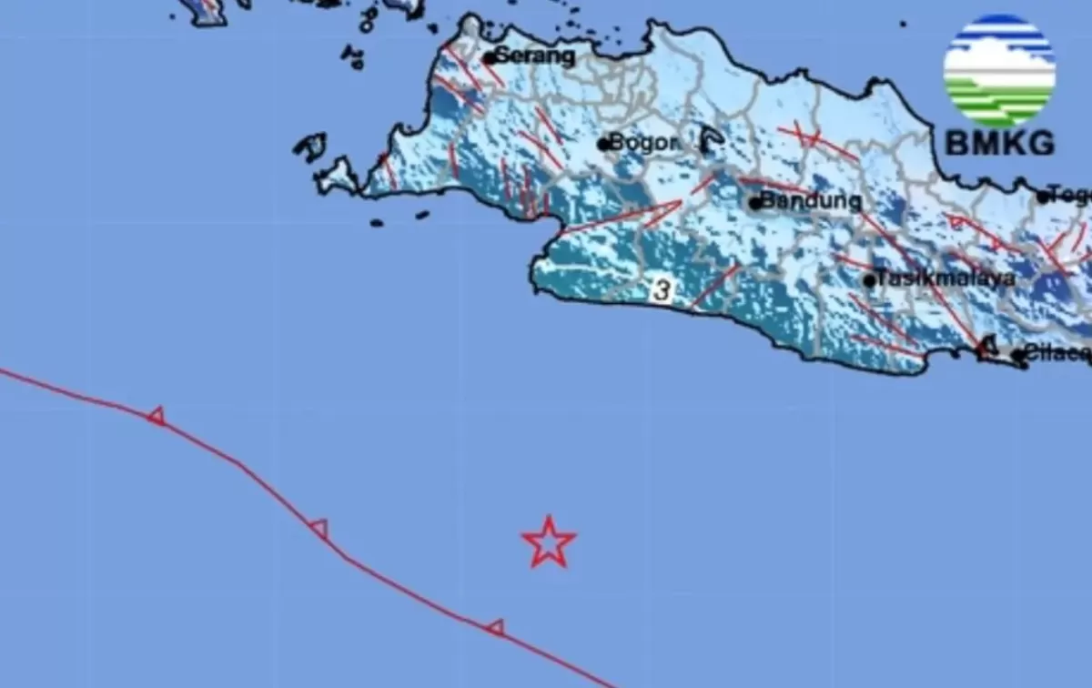 Ilustrasi peta titik pusat gempa Sukabumi berdasarkan informasi BMKG (BMKG)