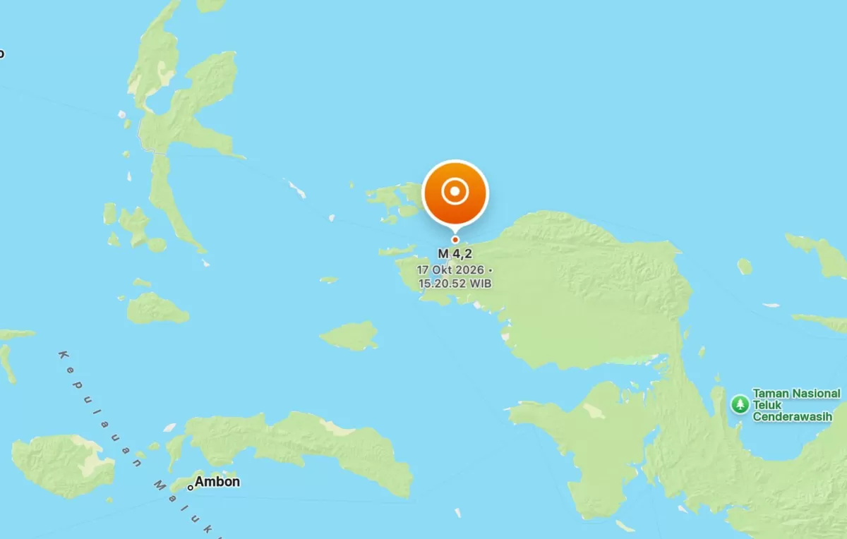 Titik pusat gempa bumi yang berada di laut, sekitar 11 kilometer timur laut Kota Sorong, berdasarkan peta BMKG (BMKG)