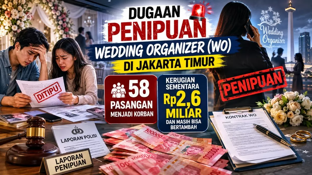 Kasus dugaan penipuan wedding organizer (WO) di Jakarta Timur YANG menimpa 58 pasangan dengan kerugian sementara mencapai Rp2,6 Miliar dan masih bisa bertambah.  (ai)