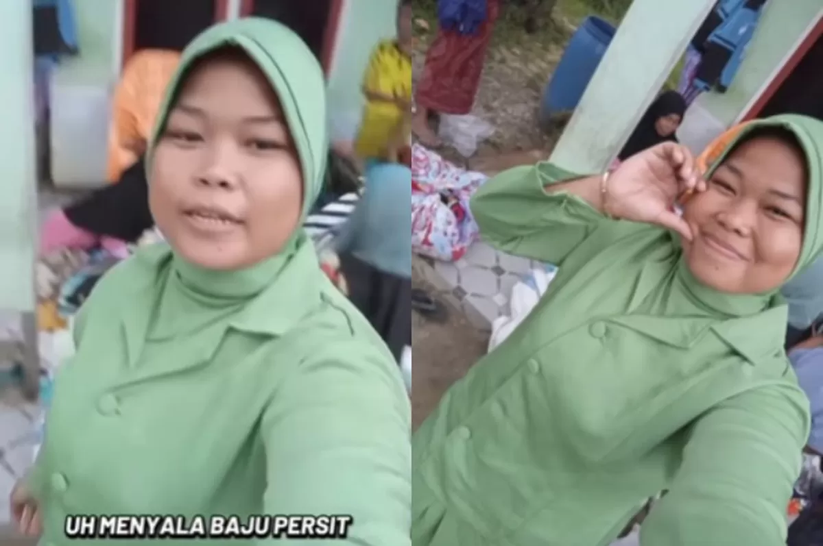 Seorang ibu korban bencana di Aceh terlihat memakai pakaian dinas ala istri TNI dan berujung viral di media sosial. (Instagram.com/@girlstorychat)