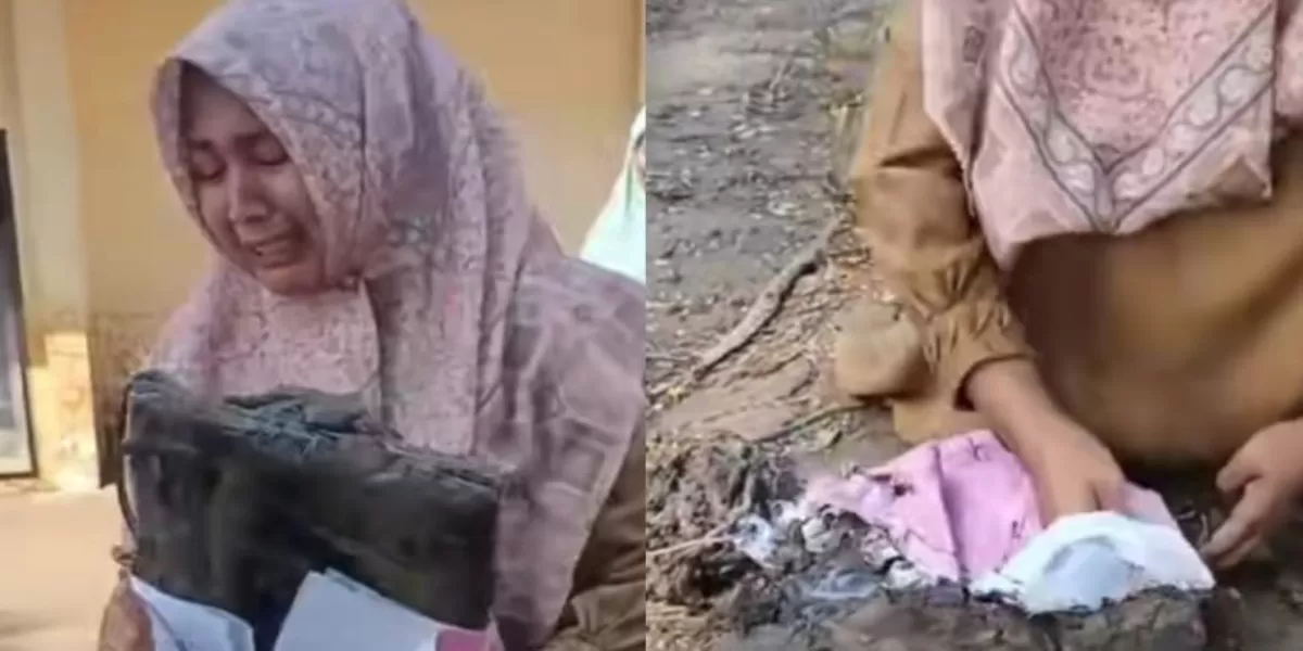 Seorang guru di Pidie Jaya Aceh viral karena tak bisa selamatkan laptop berisi data penting dari terjangan banjir bandang. (TikTok.com/@mra_210624)