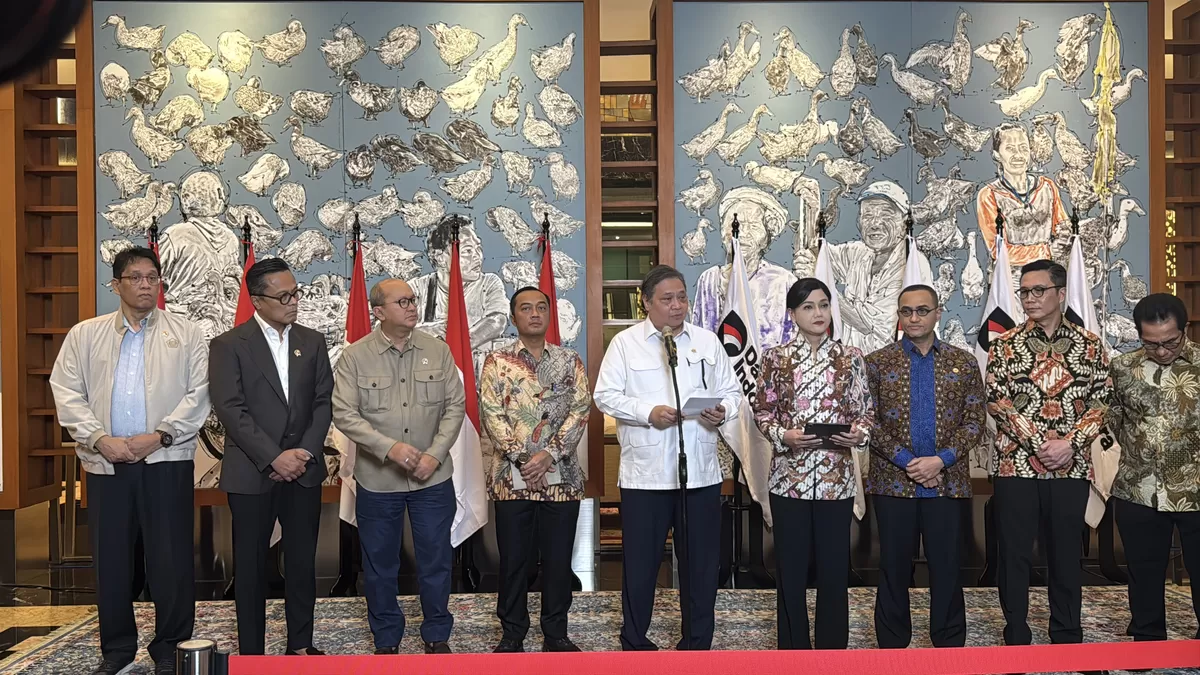Menko Bidang Perekonomian Airlangga Hartarto di Konferensi Pers. (Dok. Senayan Post)