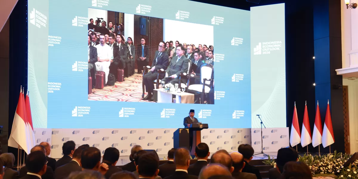 Sambutan Prabowo di Indonesia Economic Outlook. (Dok. Sekretariat Presiden)
