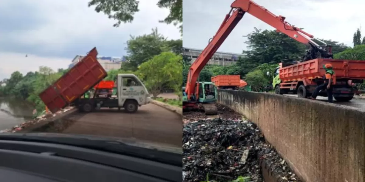Peristiwa viral truk yang diduga berasal dari Dinas Lingkungan Hidup Jakarta, membuang sampah di kawasan sungai (Instagram.com/@undercover - DLH Jakarta)