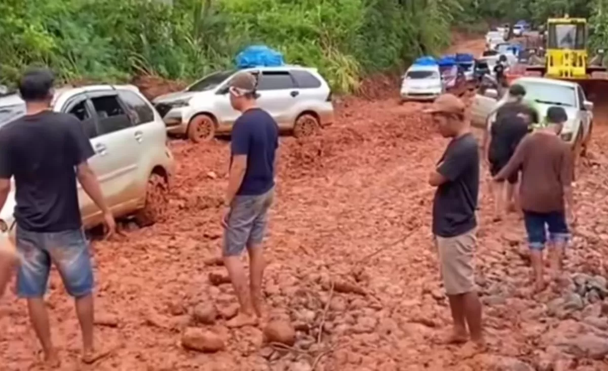 Momen viral rombongan pengantin melintasi jalan rusak di Lampung Barat. (TikTok/Afreza_)