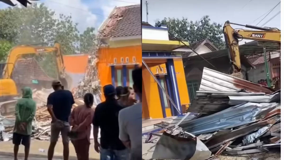 Viral pembongkaran rumah di Pati, Jawa Tengah karena perselisihan keluarga. (TikTok/bangisa)
