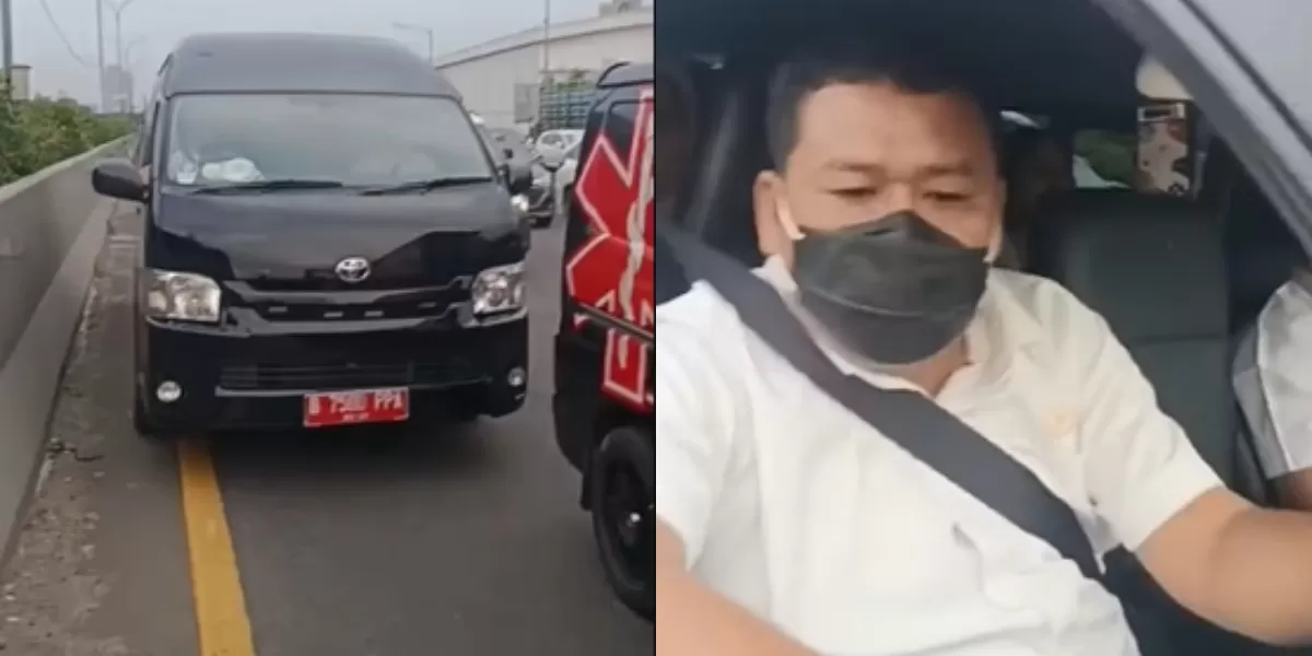 Menyoroti dugaan aksi arogan sopir mobil dinas yang dinilai hambat perjalanan ambulans di jalan tol kawasan Serpong, Tangerang Selatan. (TikTok.com/@_ranitidine)