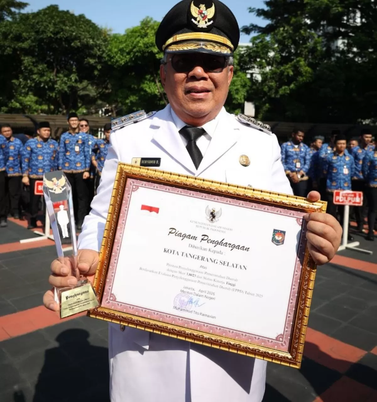 Kota Tangerang Selatan menempati peringkat ketiga nasional dengan skor 3,8023 (kategori tinggi), meningkat signifikan dibanding empat tahun sebelumnya.