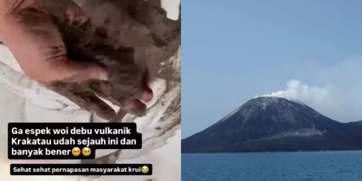 Menyoroti kondisi terkini masyarakat di wilayah Lampung yang terdampak hujan abu vulkanik imbas erupsi Gunung Anak Krakatau. (Instagram.com / @lampuung - @halokrw)