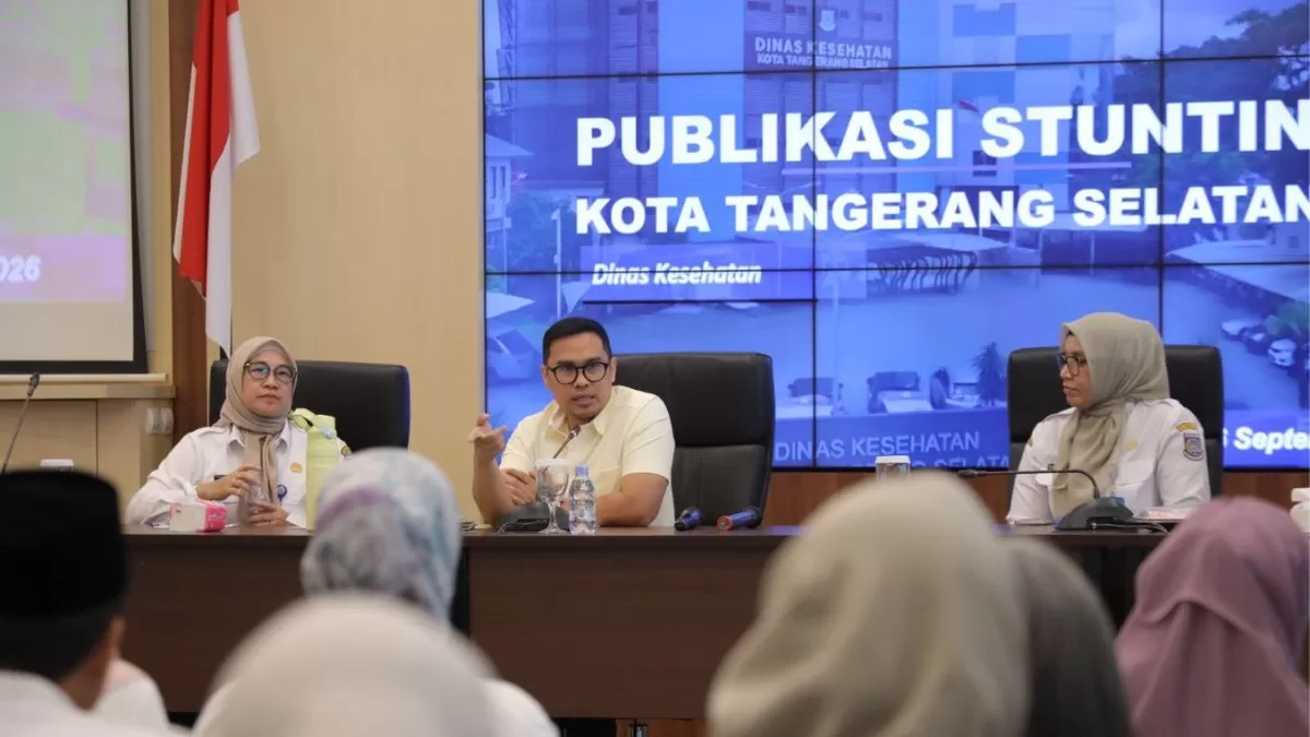 Publikasi Stunting Tingkat Kota Tangerang Selatan Tahun 2026 yang berlangsung di Ruang Blandongan Lantai 4, Pusat Pemerintahan Kota (Puspemkot) Tangsel