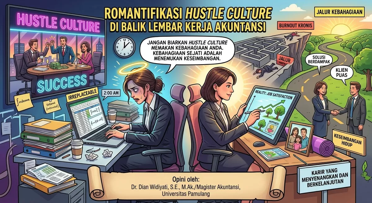Ilustrasi Romantifikasi Hustle Culture. (AI/Gemini)