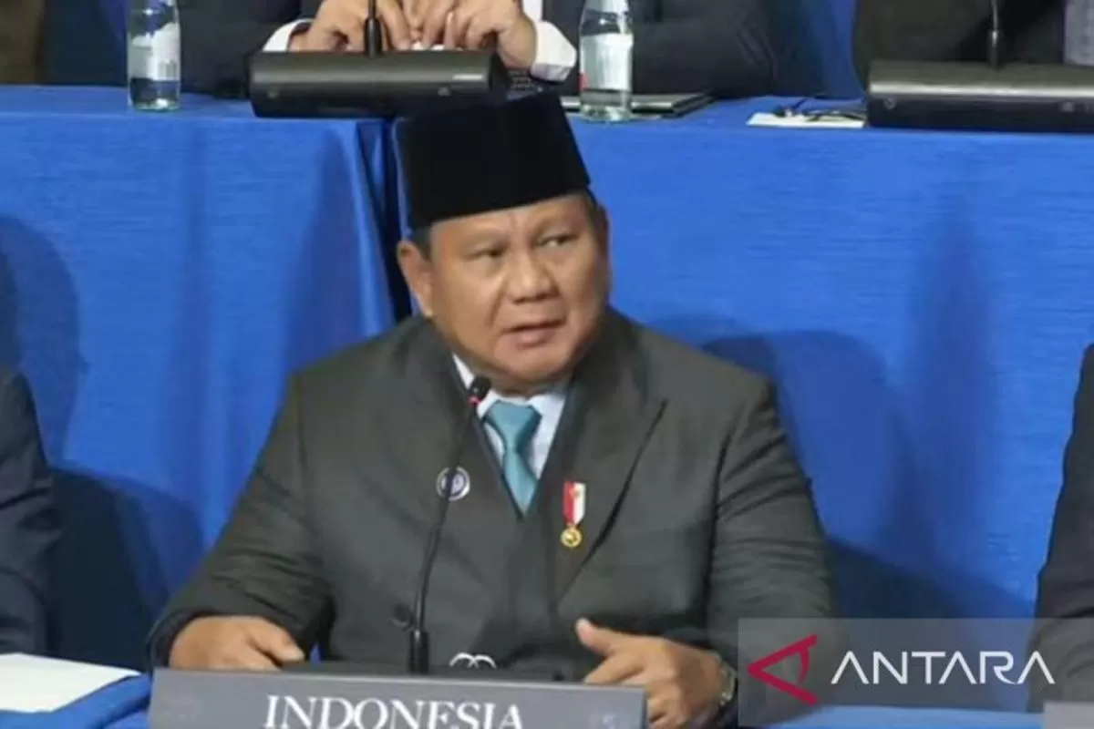 Tangkapan layar Presiden Prabowo Subianto memberikan sambutan pada Pertemuan Perdana Dewan Perdamaian atau Inaugural Meeting Board of Peace (BoP) di Washington DC, Amerika Serikat, Kamis (19/2/2026) waktu setempat.  (ANTARA/Mentari Dwi Gayati)