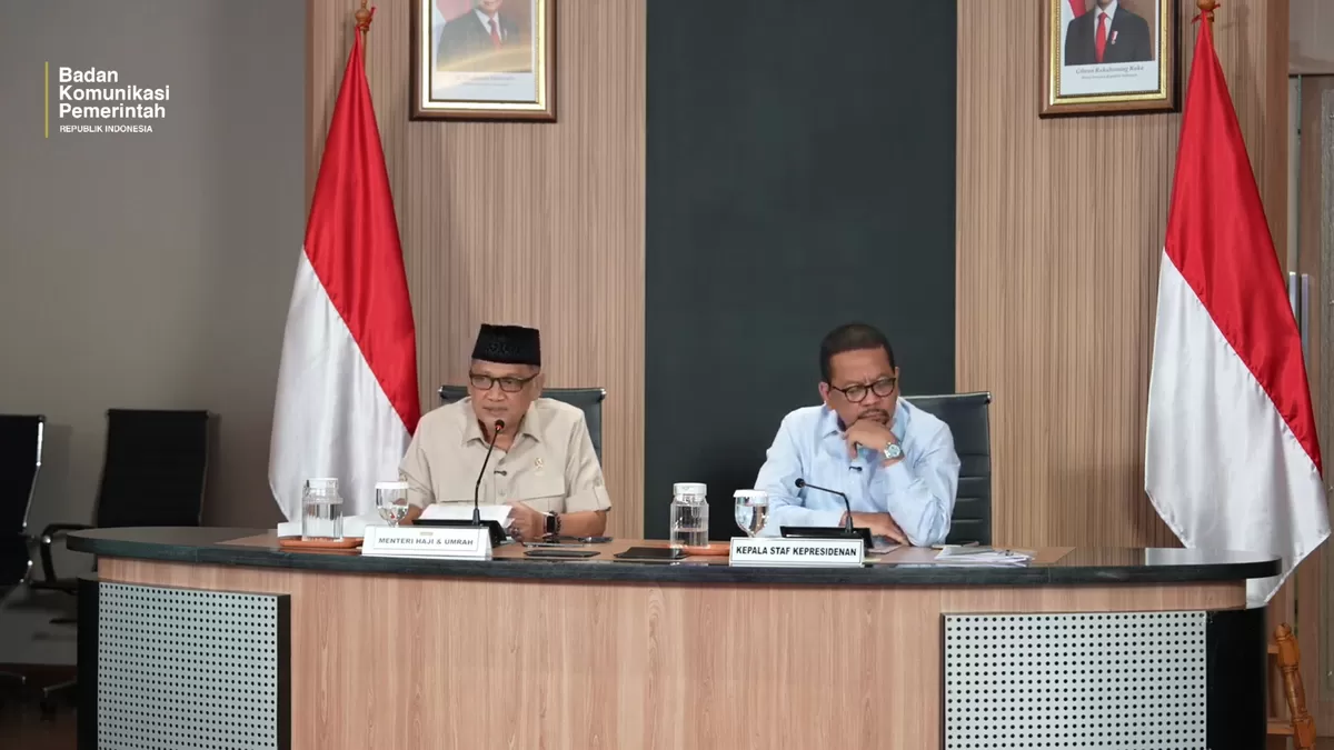 Menteri Haji dan Umroh Mochamad Irfan Yusuf, dalam Konferensi Pers Pemerintah: Update PHTC dan Persiapan Penyelenggaraan Ibadah Haji 2026, di Kantor Staf Kepresidenan, Jakarta, Rabu (15/4/2026) (Bakom RI)