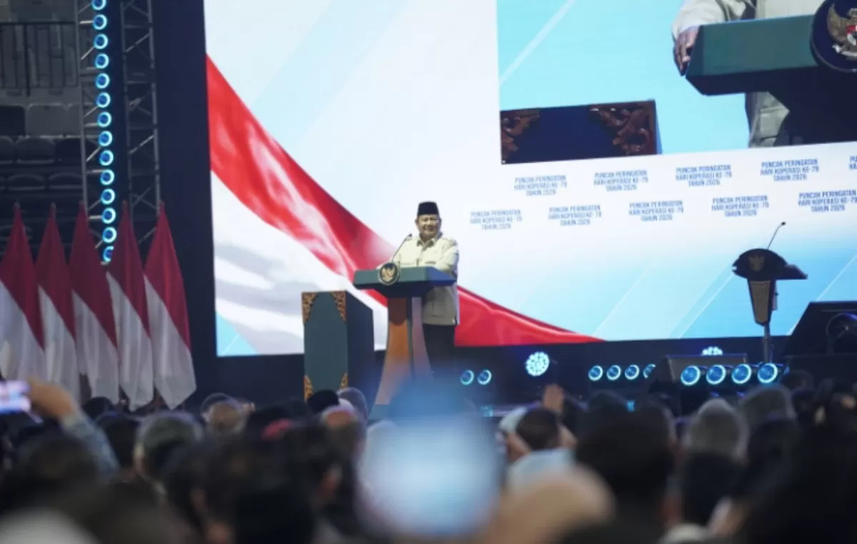 Presiden RI Prabowo Subianto  dalam Puncak Peringatan Hari Koperasi ke-79 Tahun 2026, Minggu (12/7/2026). Foto: Bakom RI