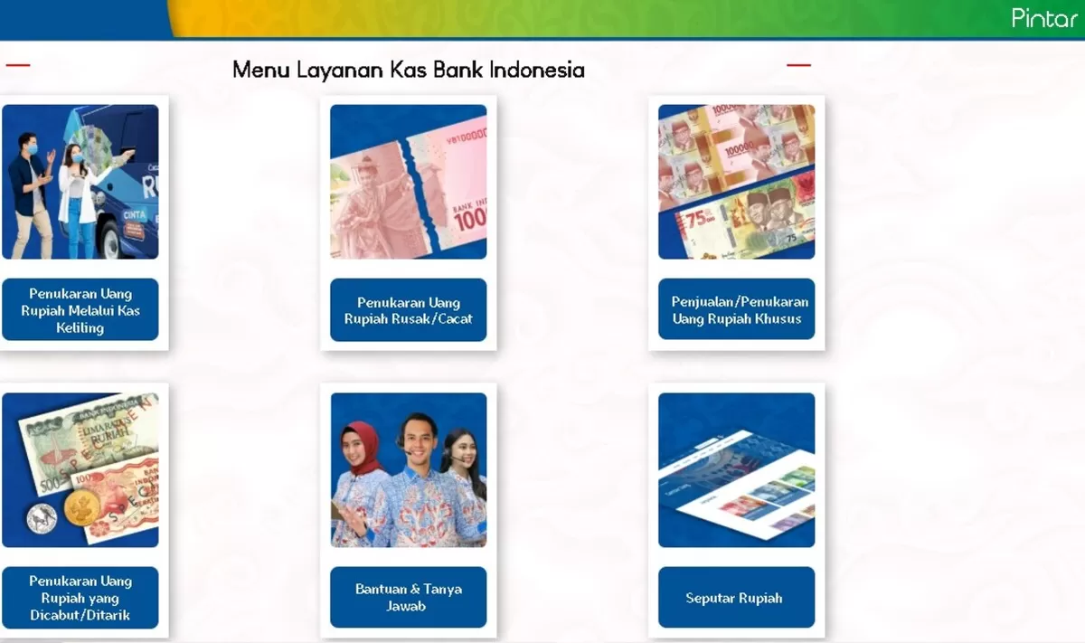 Tampilan web aplikasi Pintar BI (bank indonesia)