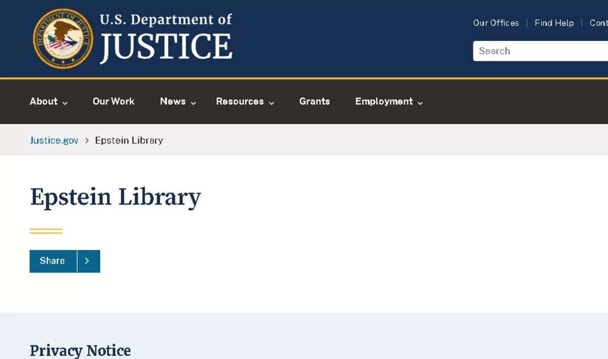Laman Departemen Kehakiman AS yang memuat data Epstein Files (US Departement of Justice)