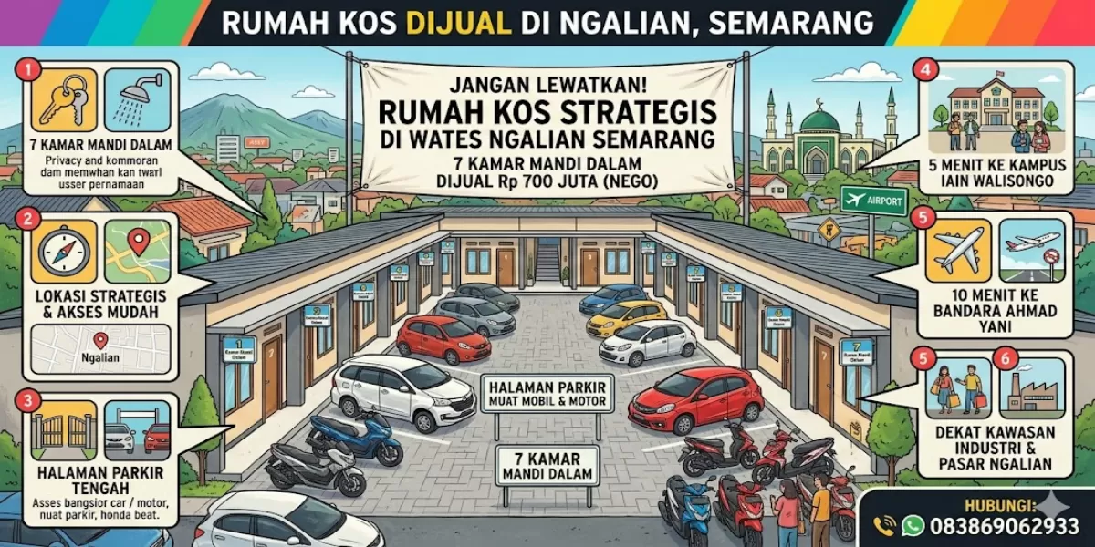 Jangan Lewatkan! Rumah Kos Strategis di Wates Ngalian Semarang 7 Kamar Mandi Dalam Dijual Rp700 Juta, Dekat Kampus dan Bandara (Ilustrasi gambar )