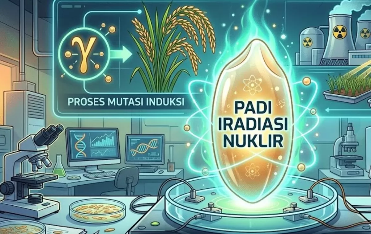 Ilustrasi Padi Iradiasi Nuklir (Gemini AI)
