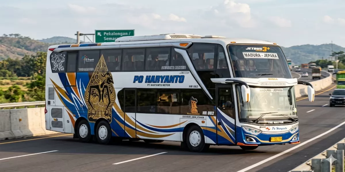 Informasi Jadwal dan Tarif Bus PO Haryanto Periode 1&ndash;15 Juni 2026 Rute Semarang &ndash; Demak &ndash; Kudus &ndash; Rembang &ndash; Surabaya &ndash; Bangkalan &ndash; Pamekasan &ndash; Sumenep PP (Ilustrasi gambar)