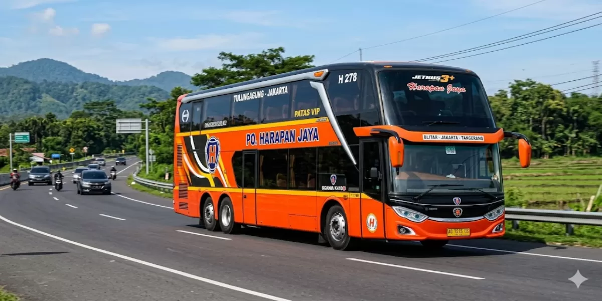 Jadwal Keberangkatan Bus PO Harapan Jaya Periode 1&ndash;15 Juni 2026 Rute Tulungagung &ndash; Blitar &ndash; Wlingi &ndash; Kepanjen &ndash; Malang &ndash; Pandaan &ndash; Sidoarjo &ndash; Surabaya PP (Ilustrasi gambar)