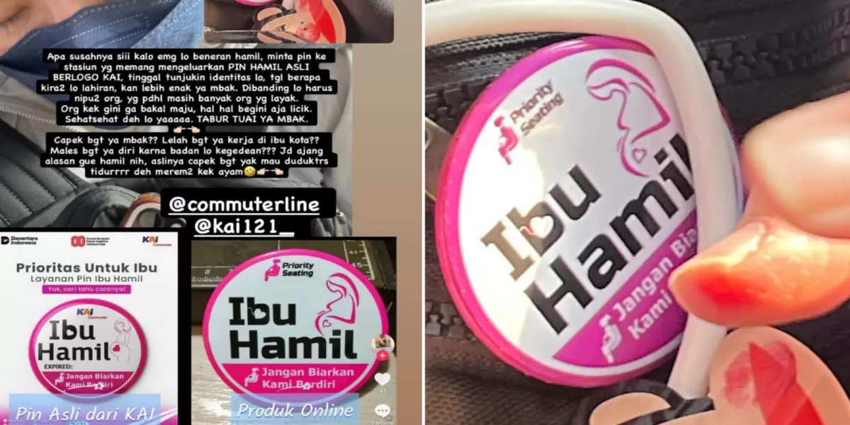 Pin Ibu Hamil di KRL Diduga Tidak Resmi, Penumpang Ungkap Kejanggalan Saat Beri Tempat Duduk (Viral cerita penumpang yang diduga pakai pin ibu hamil palsu di KRL. (Threads/hrliaagst))