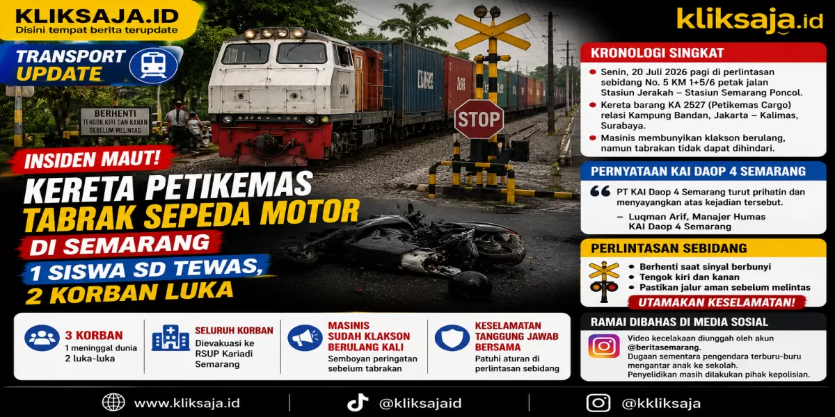 Kereta Petikemas Tabrak Sepeda Motor di Semarang, Satu Siswa SD Tewas dan Dua Korban Luka (Ilustrasi gambar)