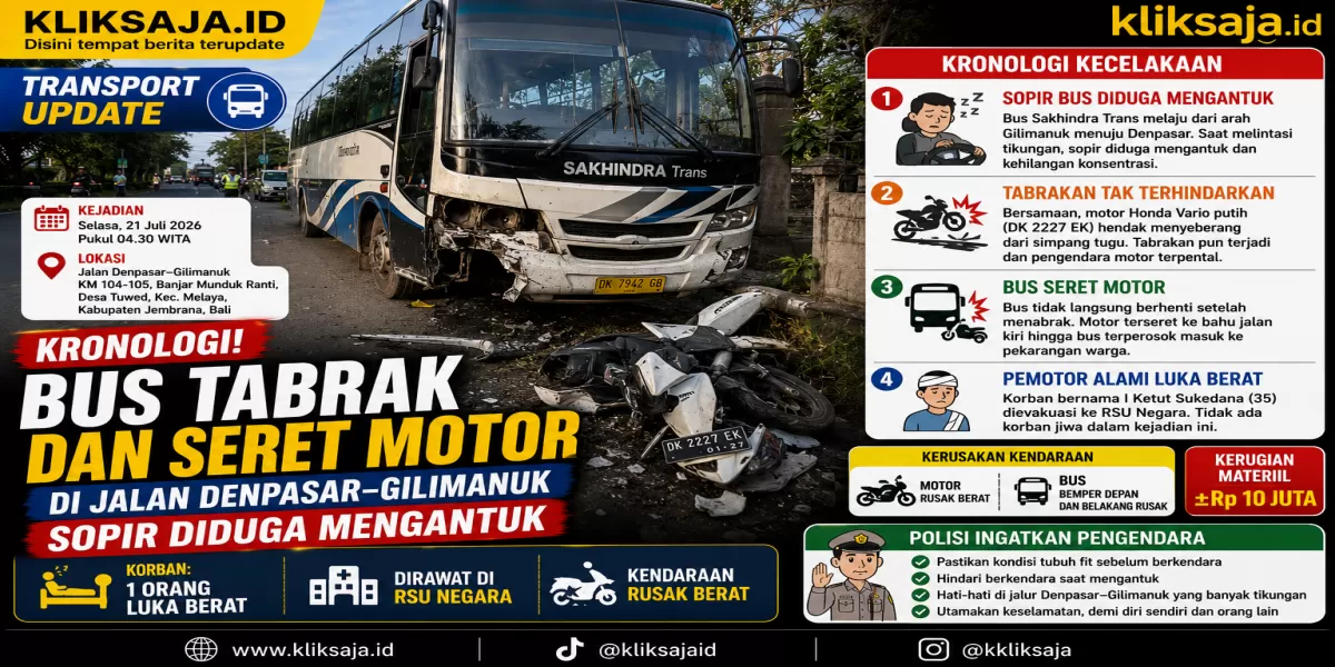 Kronologi Bus Tabrak dan Seret Motor di Jalan Denpasar-Gilimanuk, Sopir Diduga Mengantuk (Ilustrasi gambar)